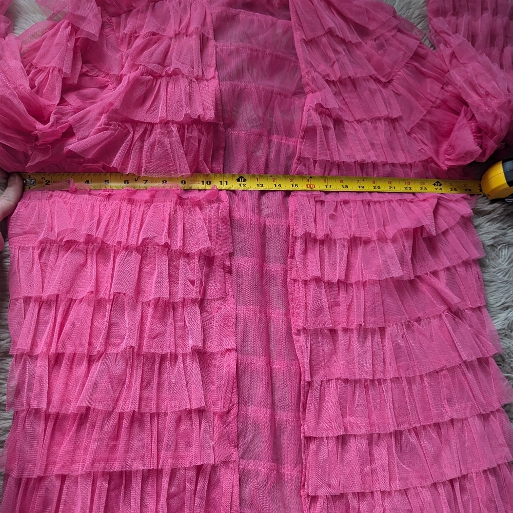 EUC Torrid x Betsey Johnson Pink Mesh Ruffle Tiered Kimono - Picture 10 of 16